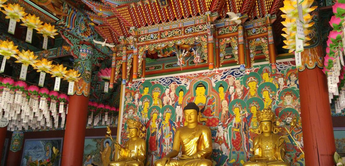 Painted main hall of Jeungsimsa temple on Mudeungsan, Gwangju
