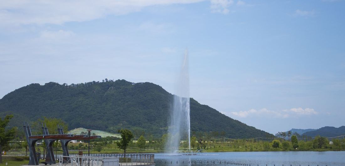 Fountain jet on the lake at Sejong Lake Park