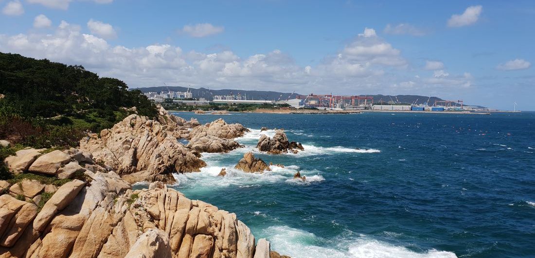 Rocky shoreline of Daewangam Park on the Ulsan coast